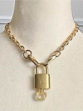 Authentic Louis Vuitton #317 Lock & Key Set on a 18K Gold Plated Chain Necklace